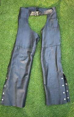 Vintage Genuine Leather Motorcycle Biker Chaps with Snap and Zip Closure